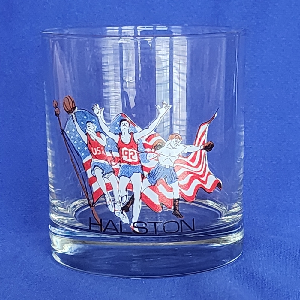 Vintage Halston USA 1992 Summer OLYMPICS Cocktail Glass Collectible